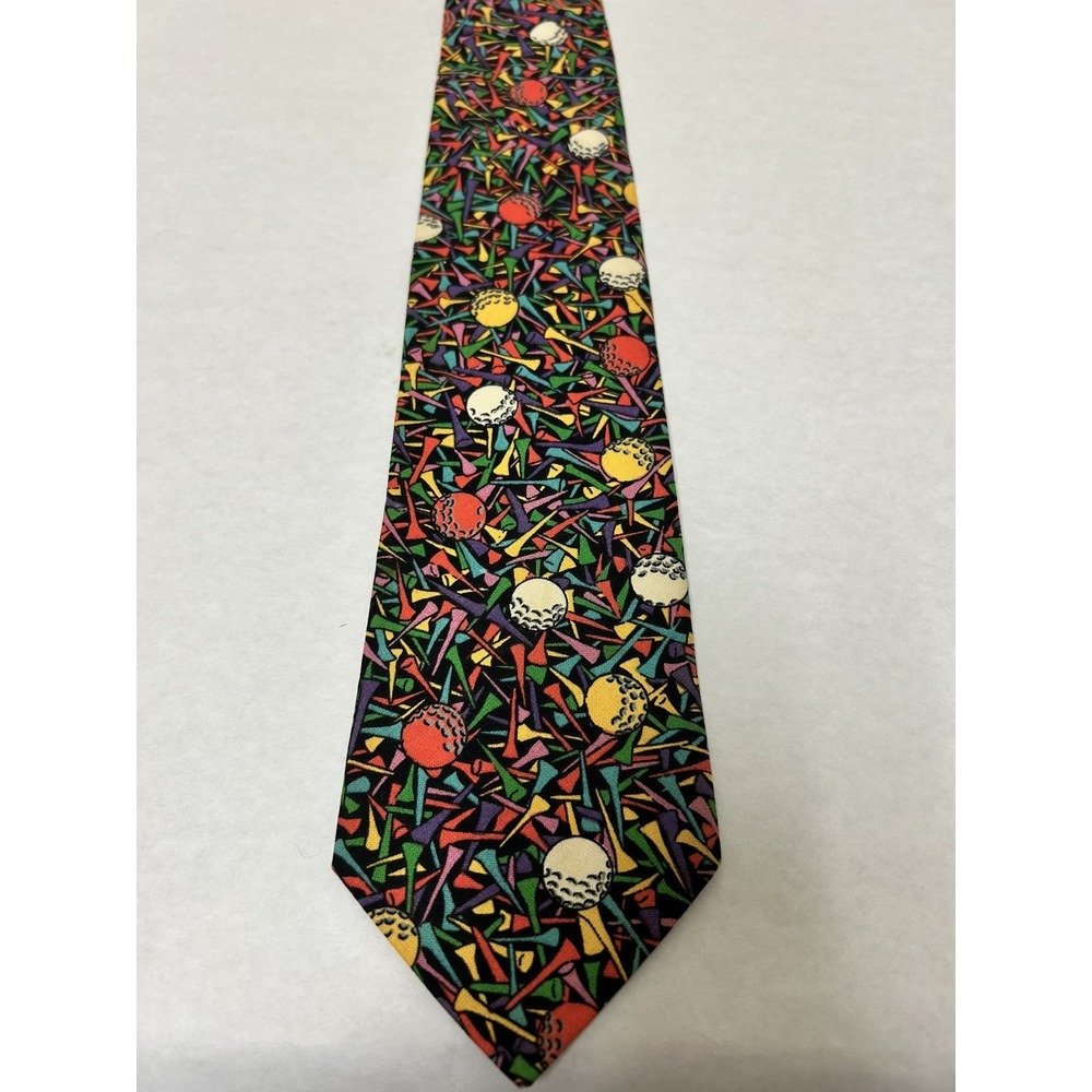 Vtg Ralph‎ Marlin Mens Golf Ball Tee Tie Print Multi Color USA 90s RARE